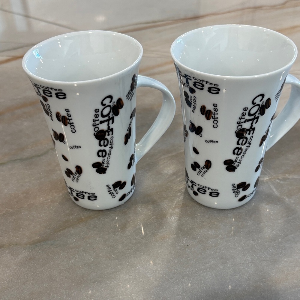 White Coffee-Themed Mugs Set